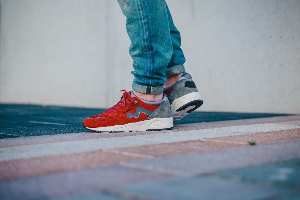 Karhu Aria Grey:Burgundy On Feet